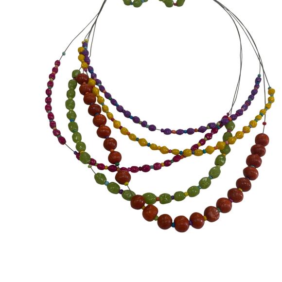NWT Y2K Hannah Multicolor Beaded Layered Wire Strand Necklace + Earring Set - Picture 2 of 5